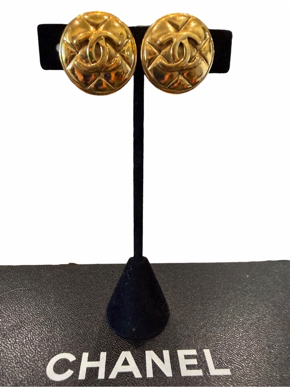 CHANEL Gold Quilted Matelasse CC Clip-On Earrings